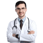 ai-generative-portrait-of-confident-male-doctor-in-white-coat-and-stethoscope-standing-with-arms-crossed-and-looking-at-camera-photo