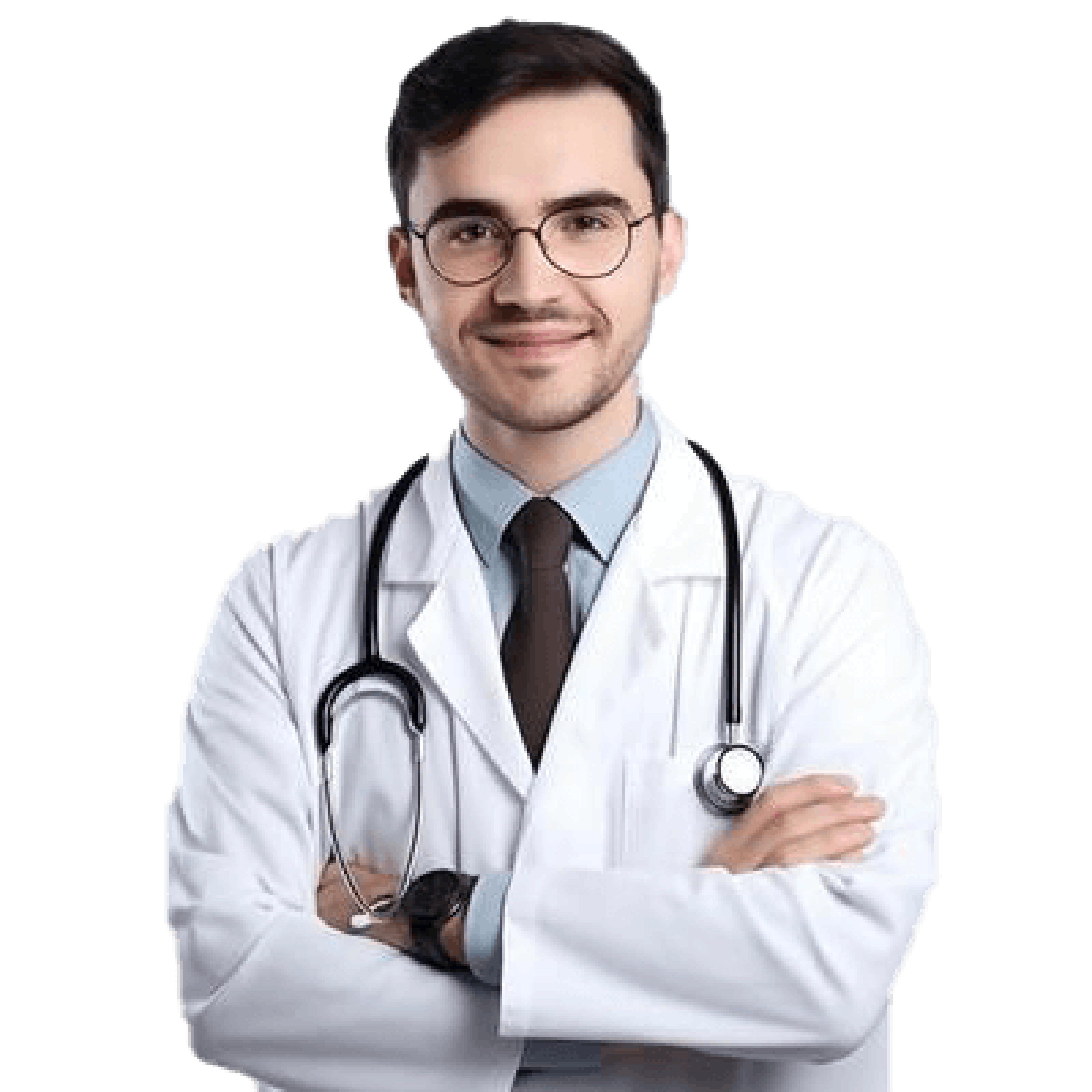 ai-generative-portrait-of-confident-male-doctor-in-white-coat-and-stethoscope-standing-with-arms-crossed-and-looking-at-camera-photo